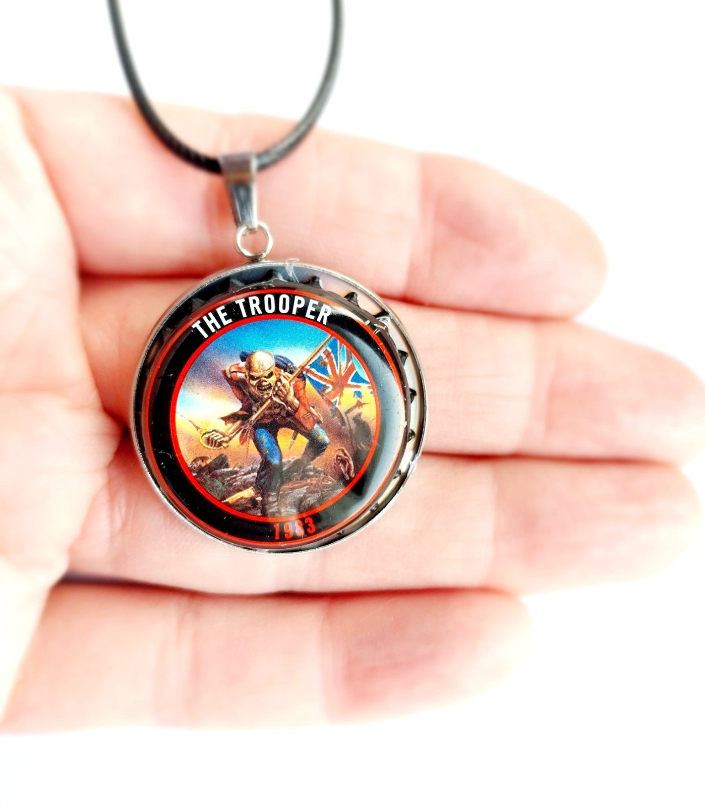 Handmade Iron Maiden bottle top  Necklace Trooper  1983
