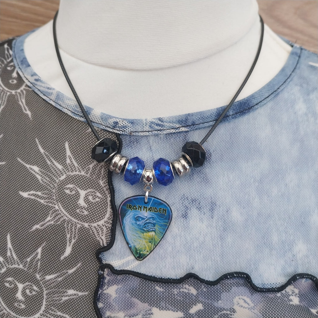 Handmade Iron Maiden guitar plectrum necklace