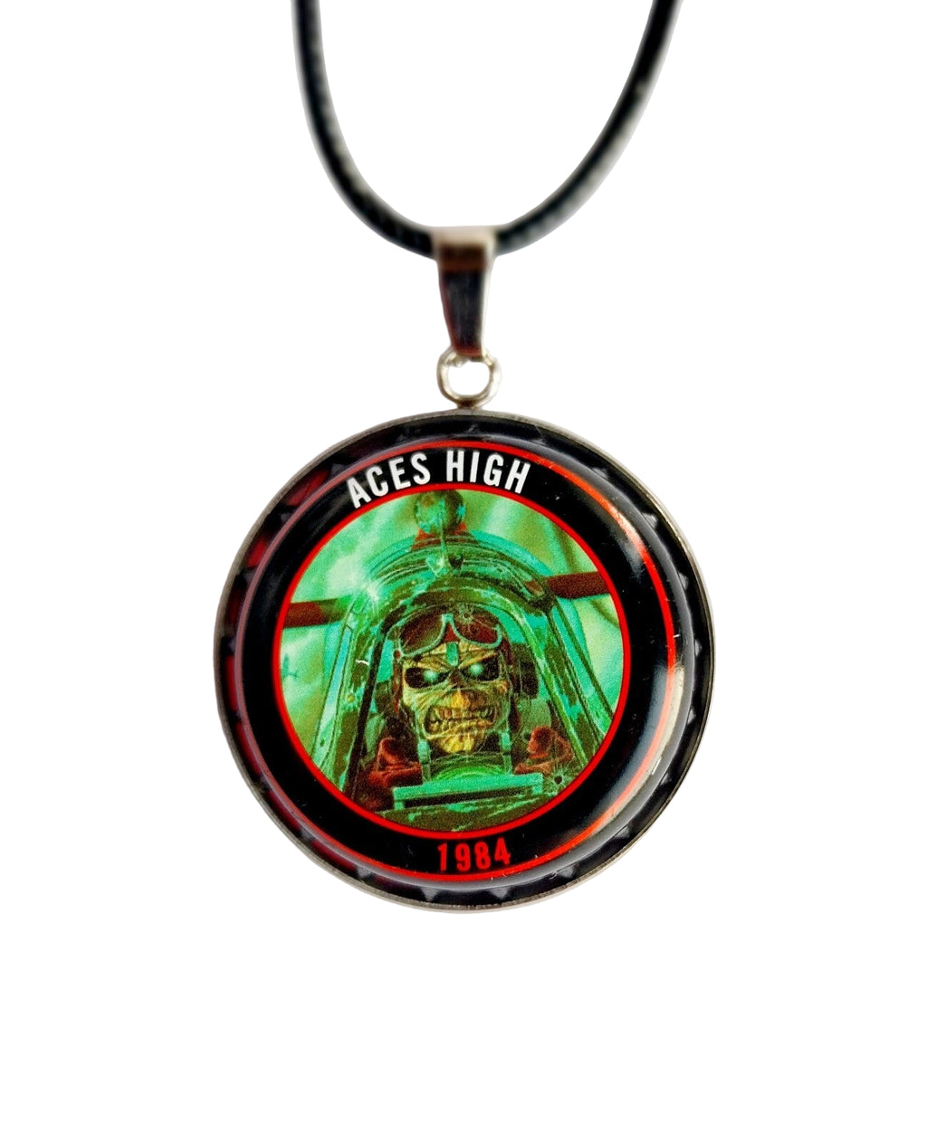 Handmade Iron Maiden bottle top  Necklace Aces High 1984