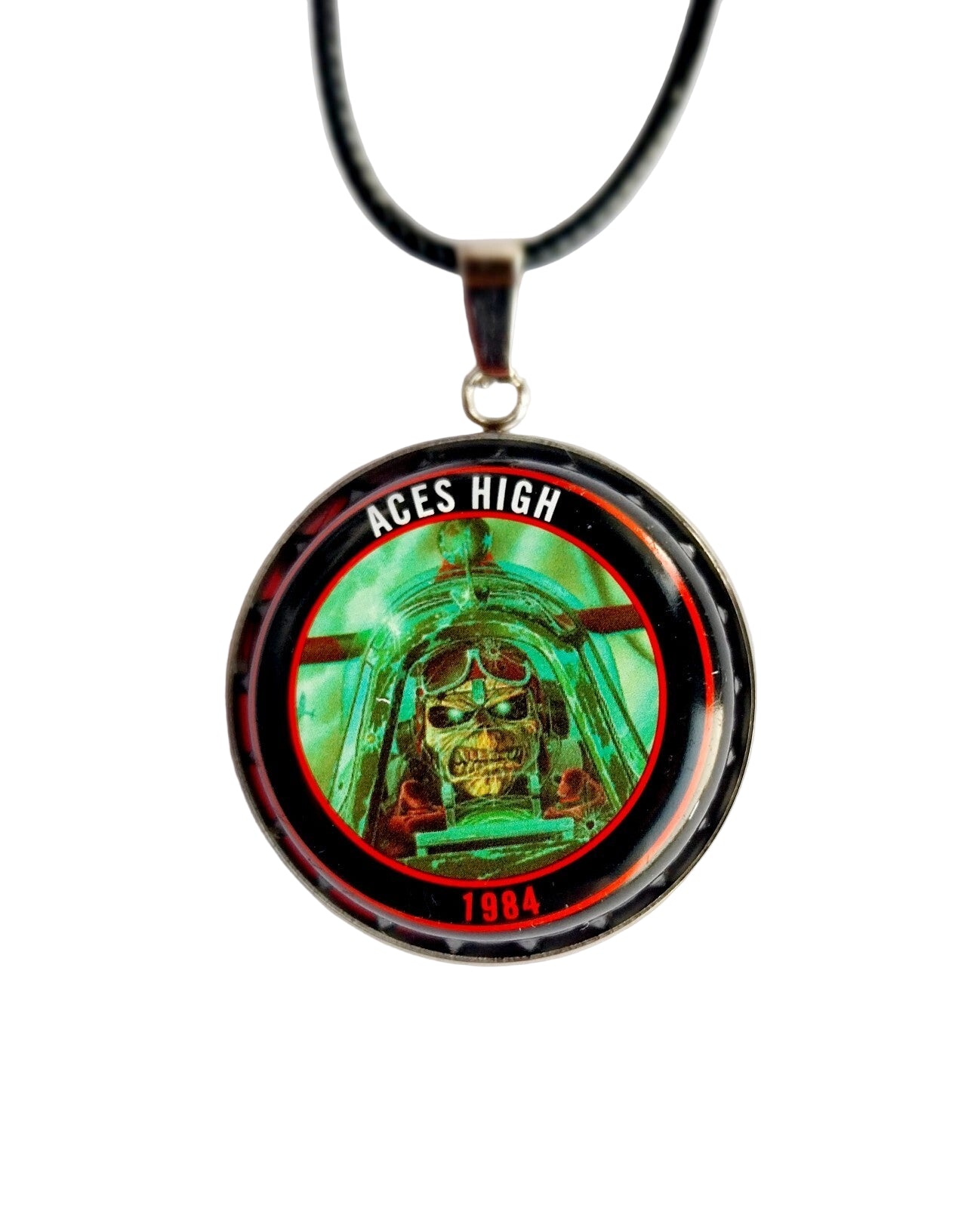 Handmade Iron Maiden bottle top  Necklace Aces High 1984