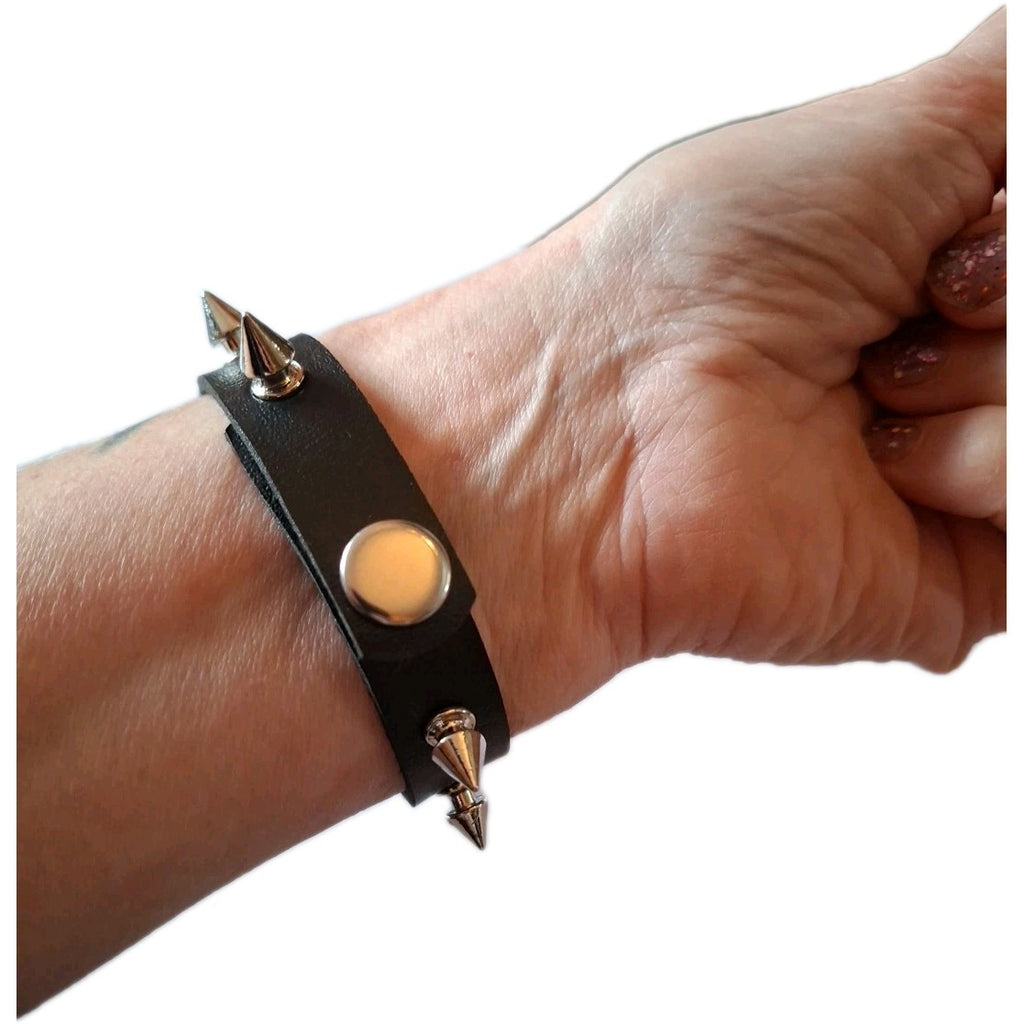 Spike Stud Punk Bracelet Cuff Goth Alternative Festival PU Leather Black
