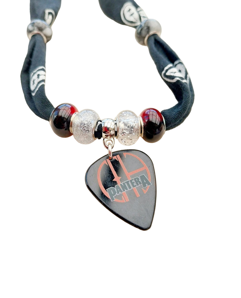 Handmade Pantera Plectrum Bandana  Choker Necklace Black White