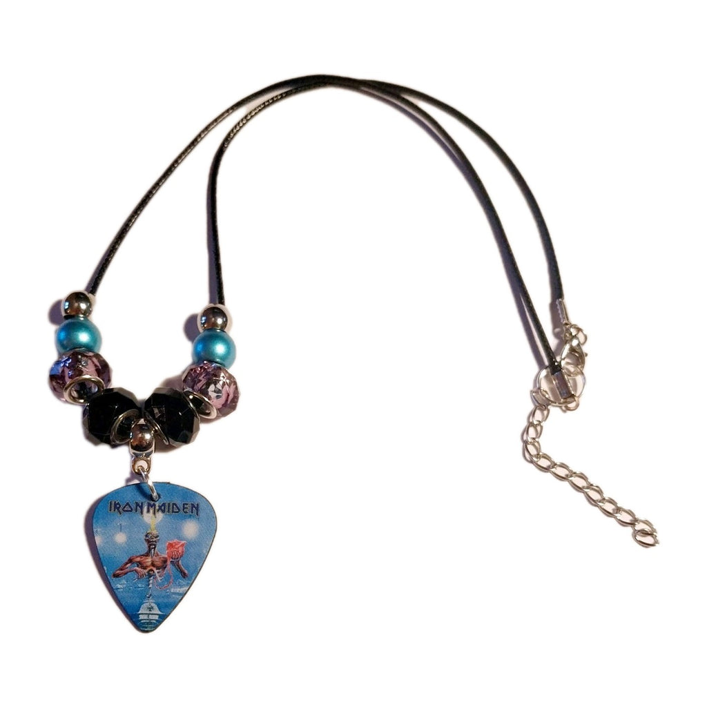 Handmade Iron Maiden guitar plectrum necklace Festival Metalhead