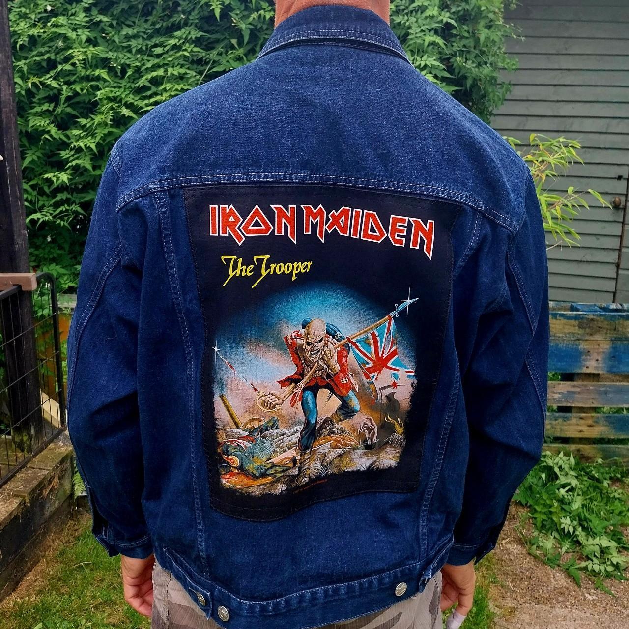 Reworked vintage denim jacket with Iron Maiden Trooper on back Size Large