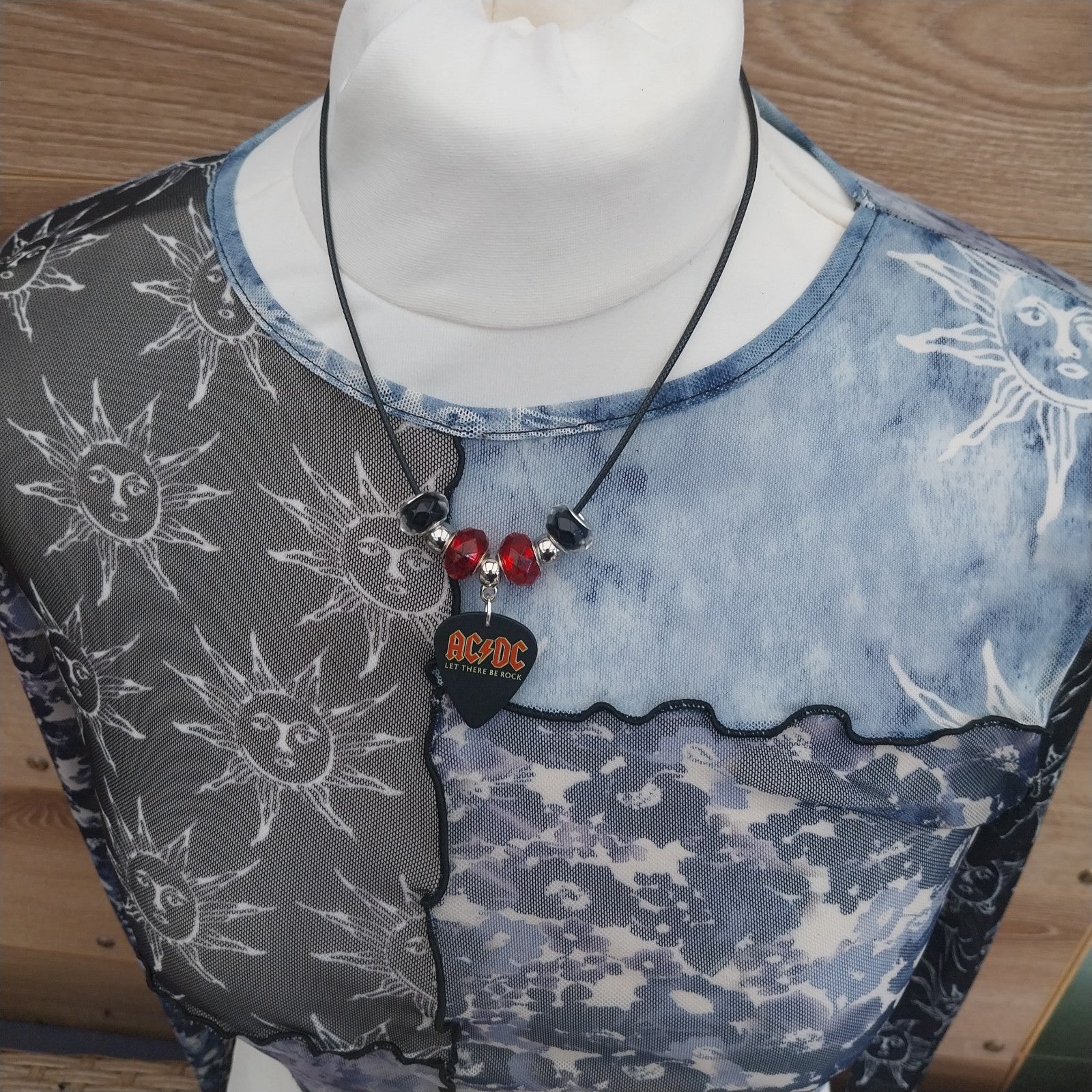 Handmade ACDC guitar plectrum necklace Festival Metalhead