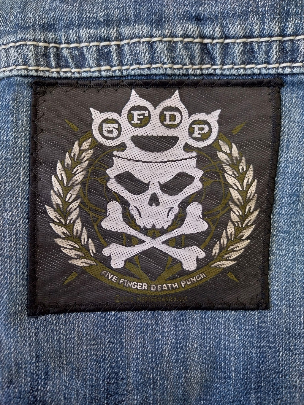 Reworked denim Waistcoat With 5FDP Patch on Back Size 8 Festival