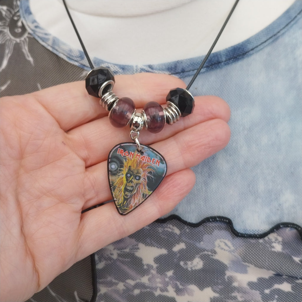 Handmade Iron Maiden guitar plectrum necklace