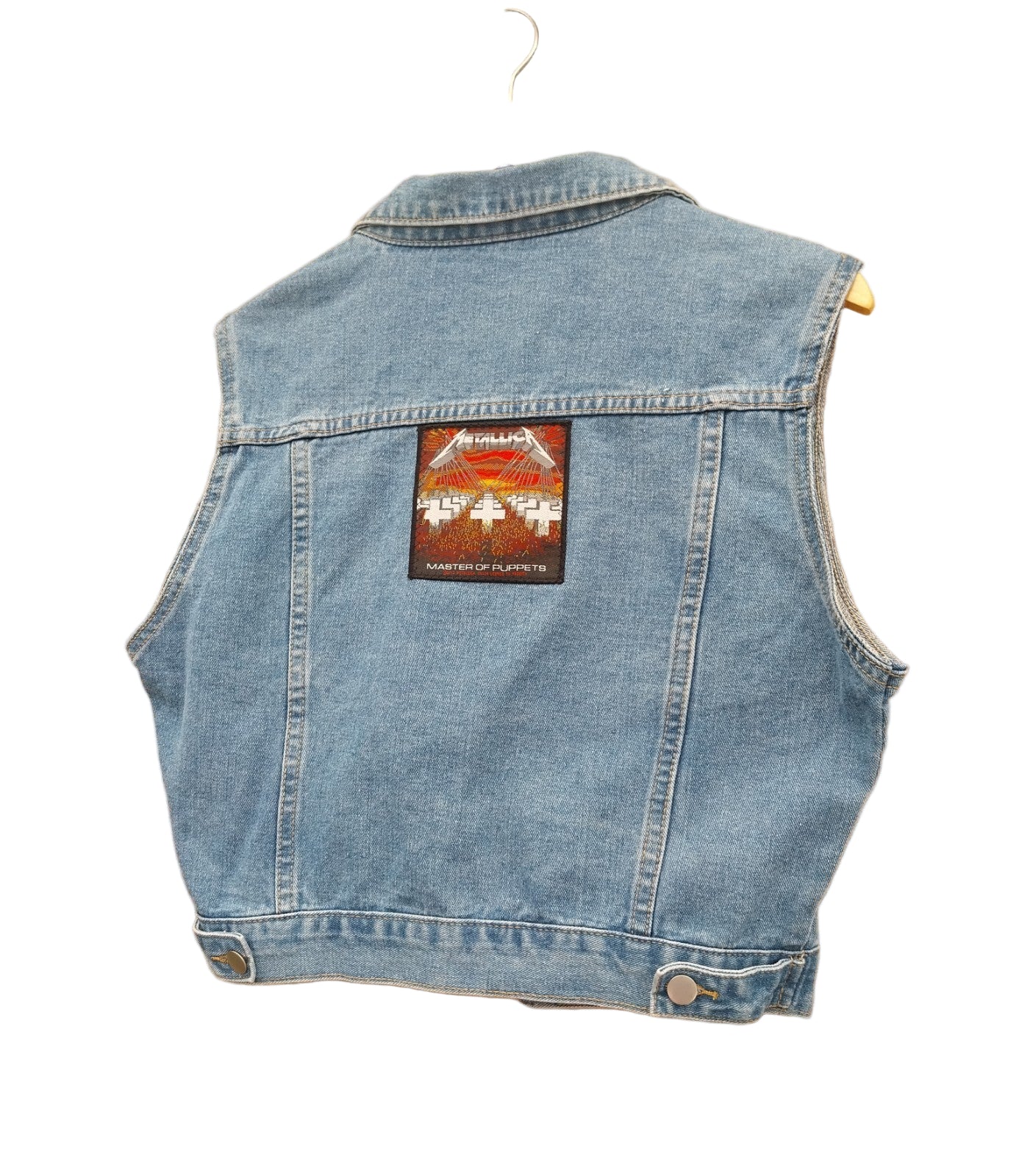Reworked denim Waistcoat With Metallica  Patch On Back Size MED  Festival