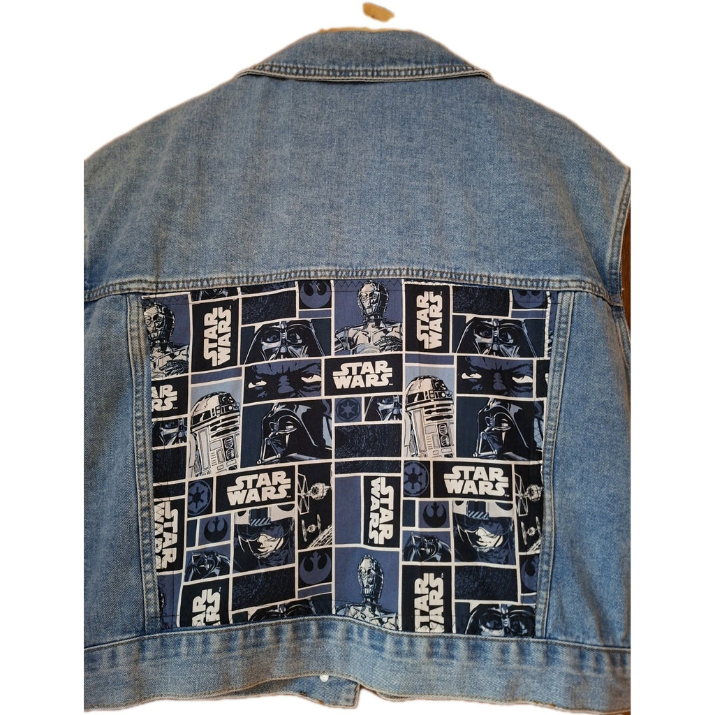 Reworked denim jacket with Star Wars Print on Back Size Extra Large Battle Jacket