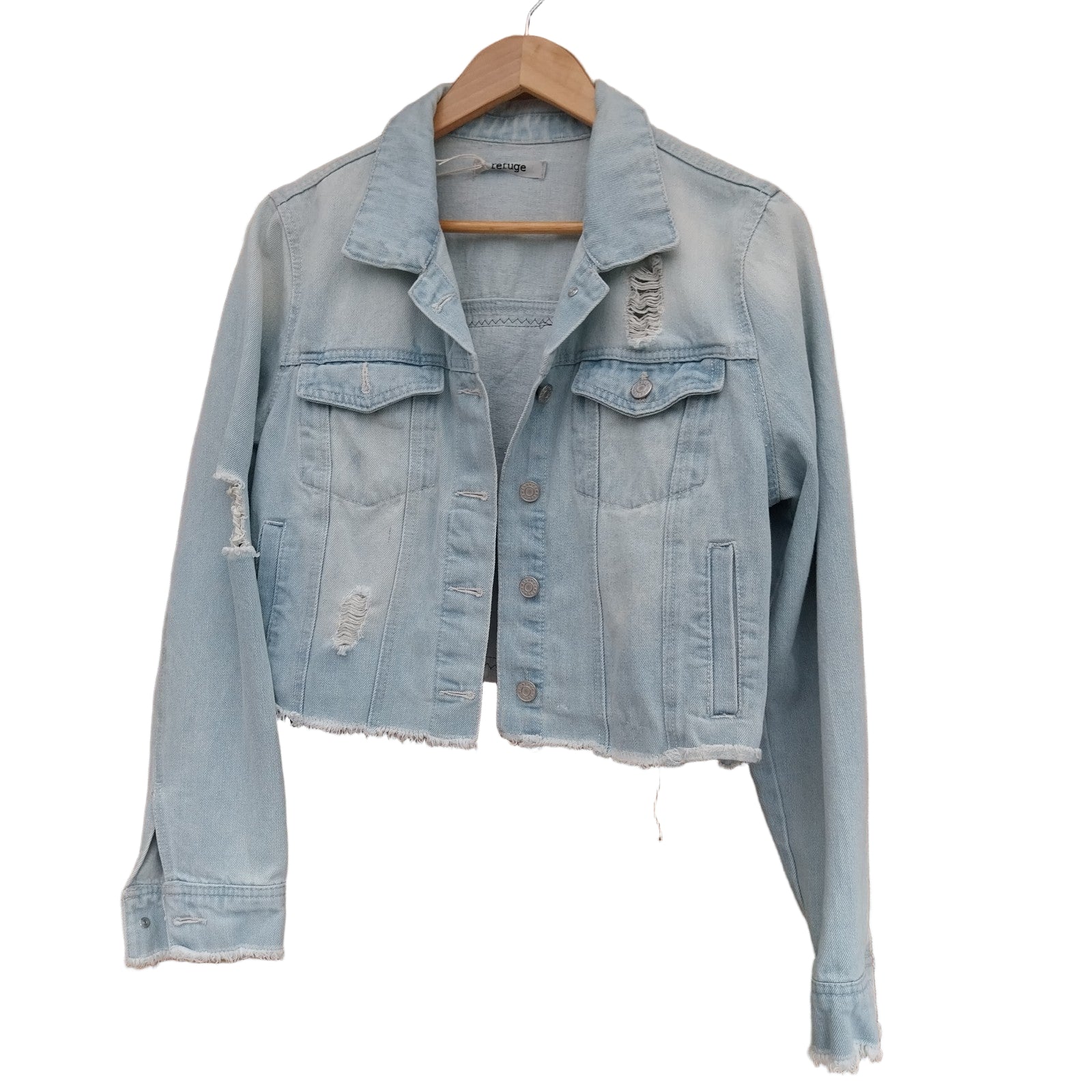 Queen Reworked Light Blue Frayed denim Short  Jacket  Size Large
