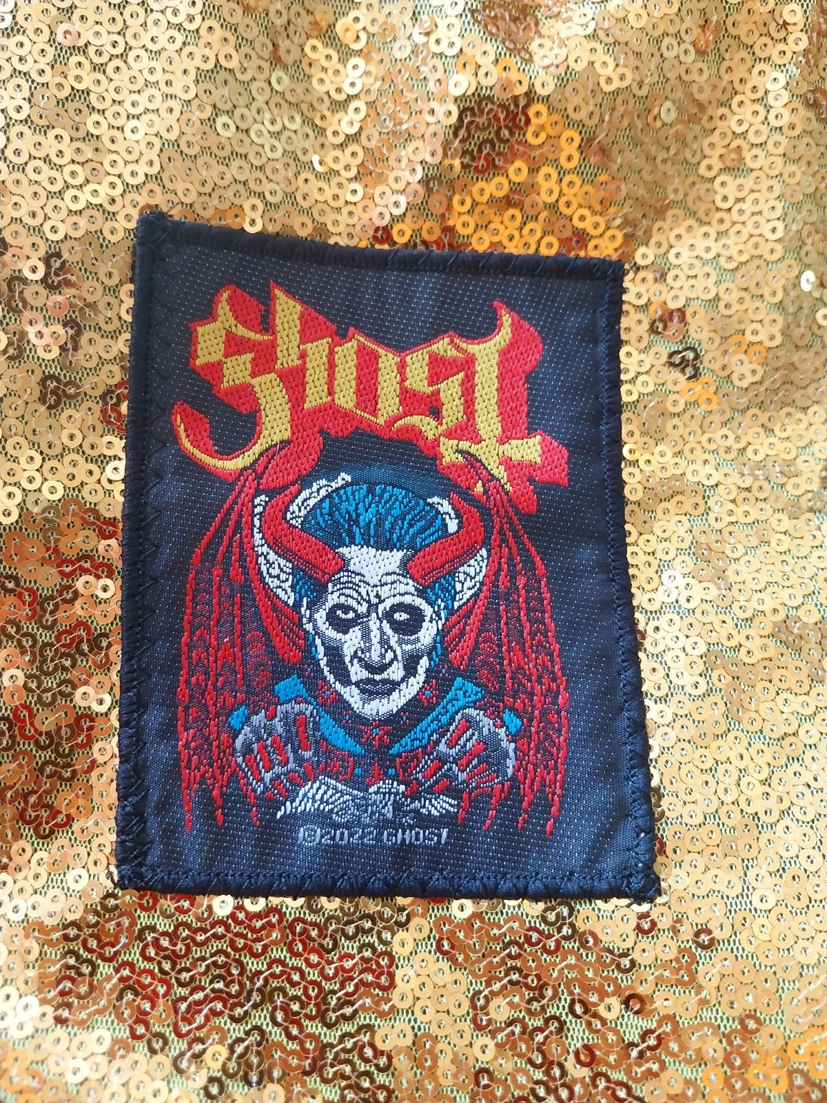 Gold Sequin Festival Back Pack With Ghost Patch Skull Badges