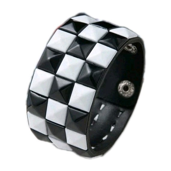 Checkered Punk Emo Bracelet Black & White  Cuff Festival Ska