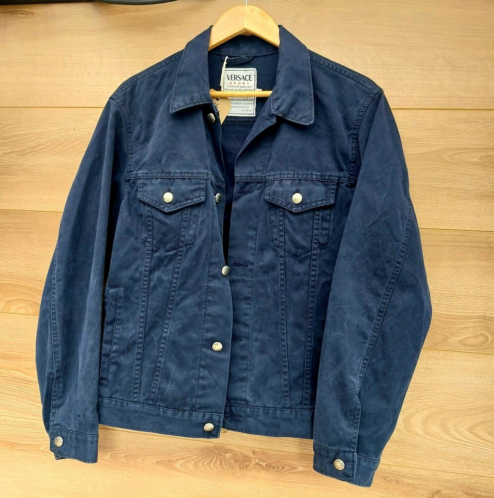 Reworked blue denim jacket with Gothic Demon Pixie on back Size Medium