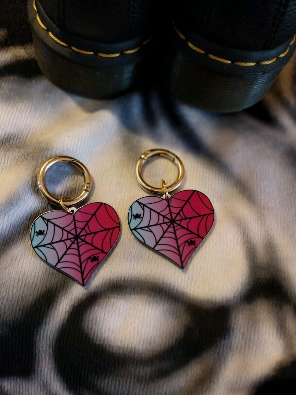 Pink Heart Spidersweb  boot charms for goth emo punk