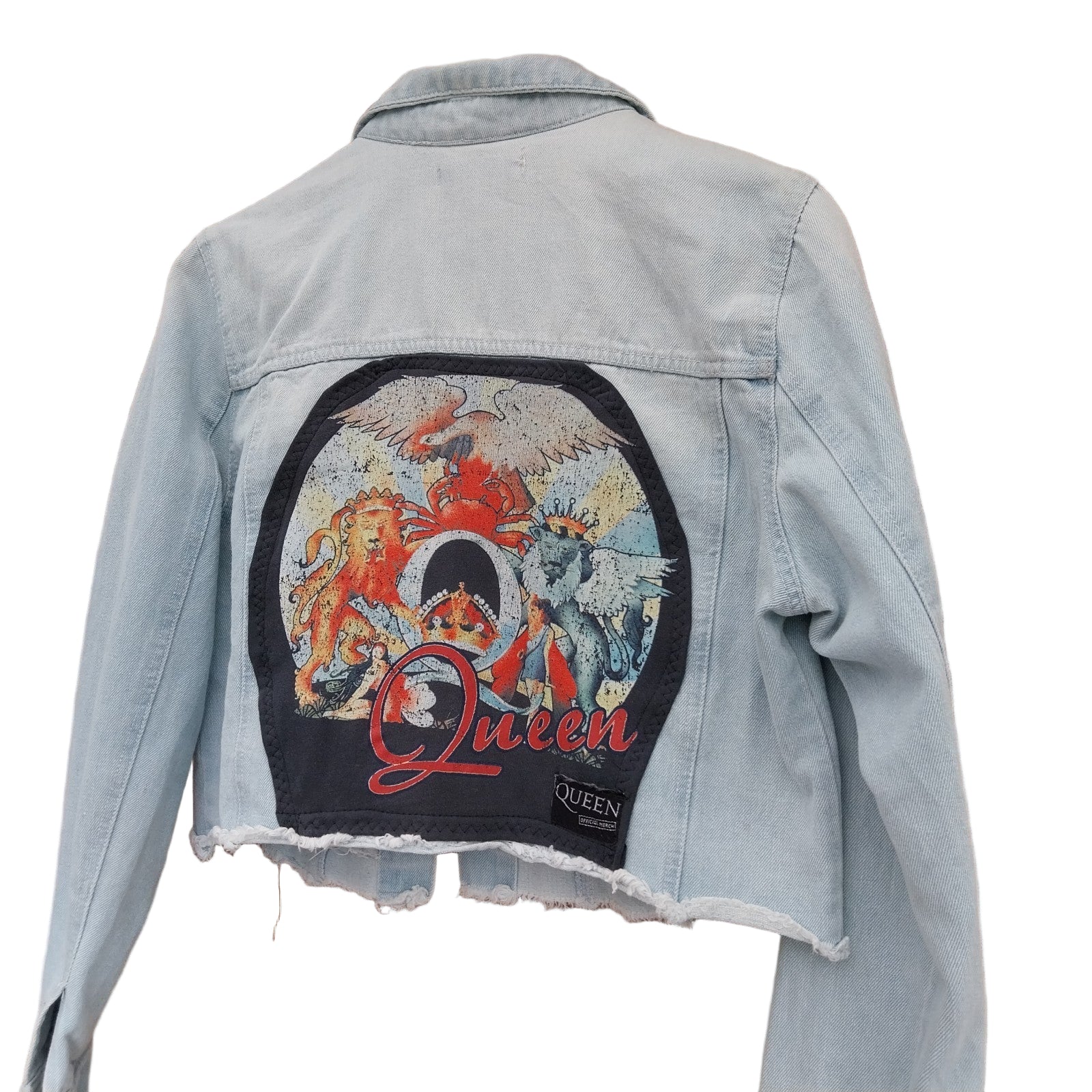 Queen Reworked Light Blue Frayed denim Short  Jacket  Size Large