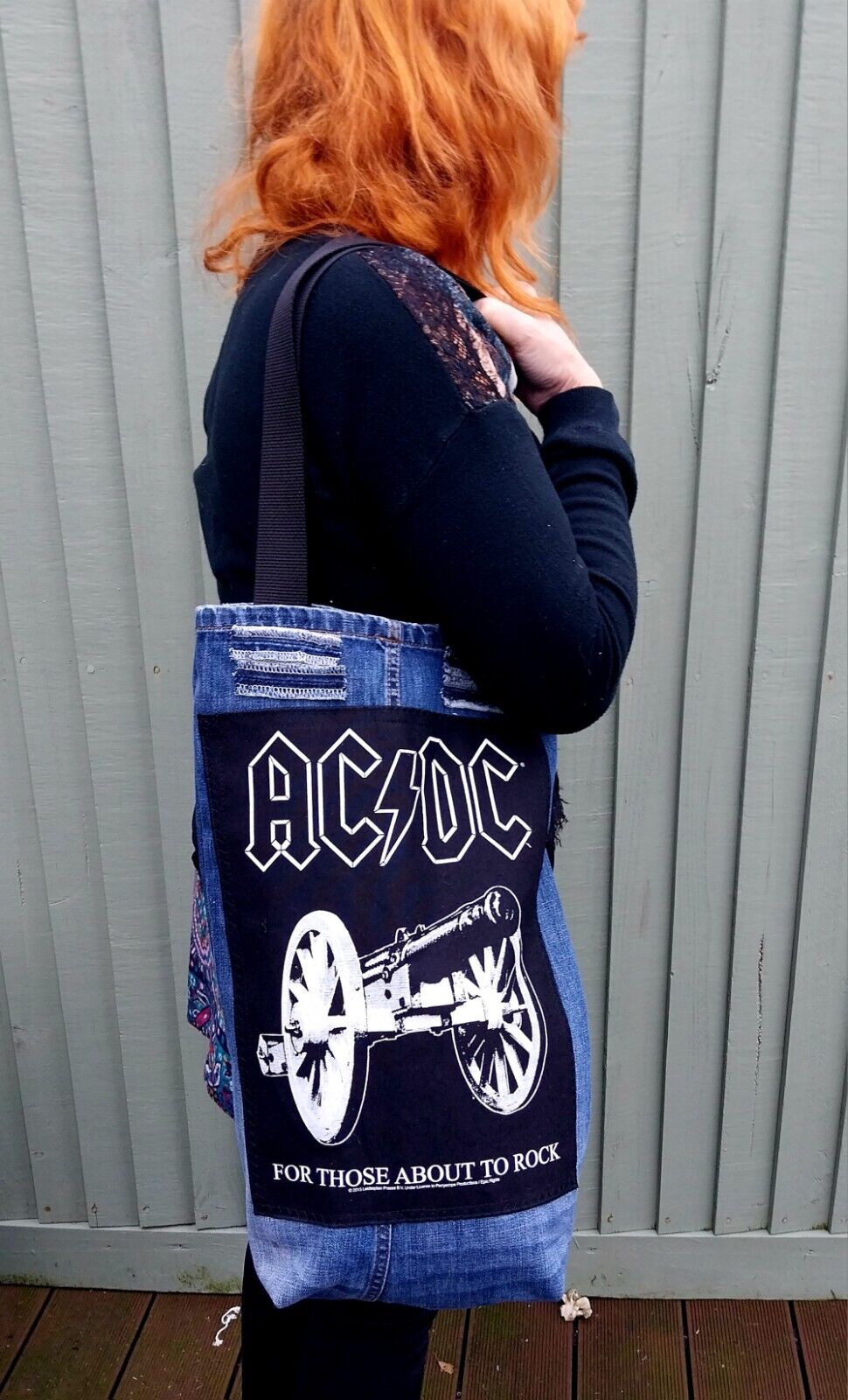 Handmade ACDC denim Bag Metalhead Festival