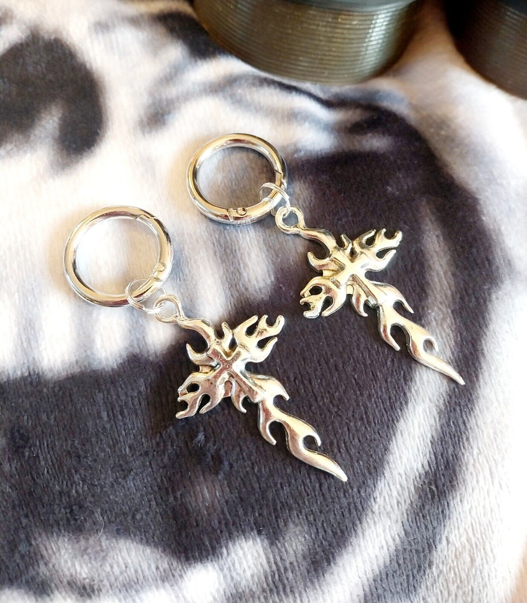 Flame Cross boot charms for goth emo punk