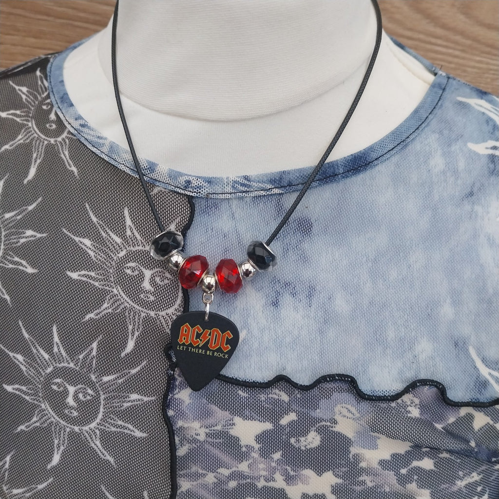 Handmade ACDC guitar plectrum necklace Festival Metalhead