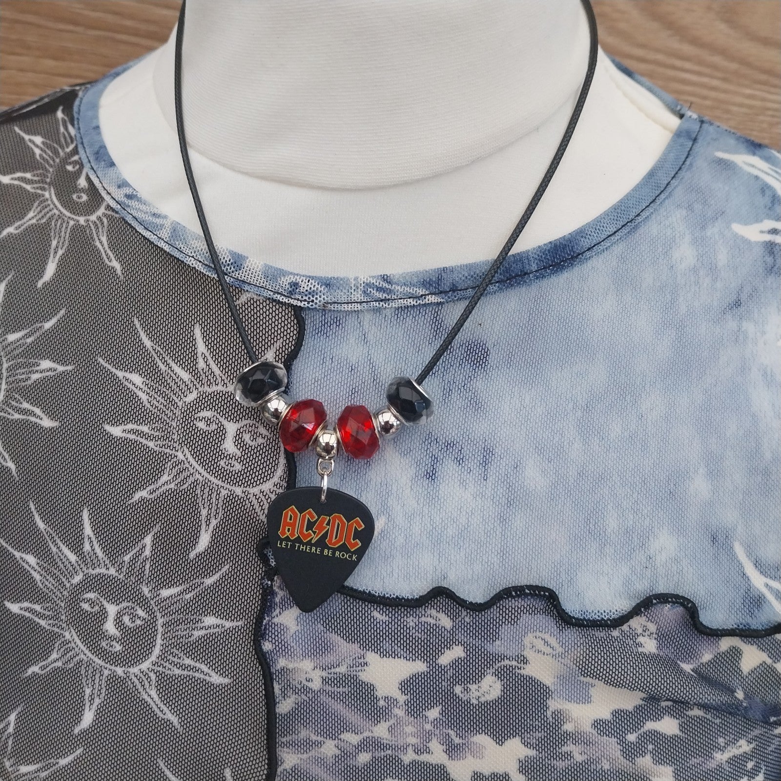 Handmade ACDC guitar plectrum necklace Festival Metalhead