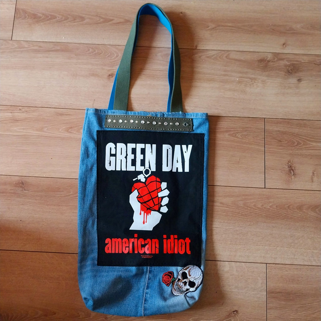 Green Day  Handmade Denim Tote Bag Festival