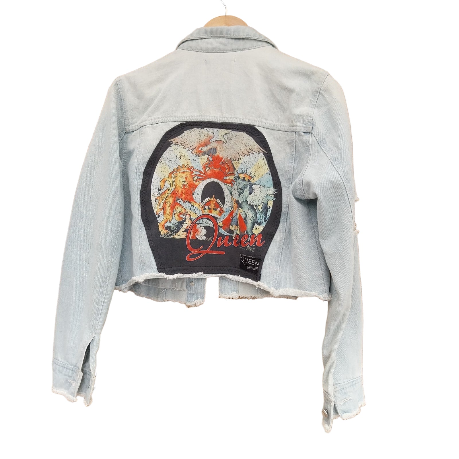 Queen Reworked Light Blue Frayed denim Short  Jacket  Size Large