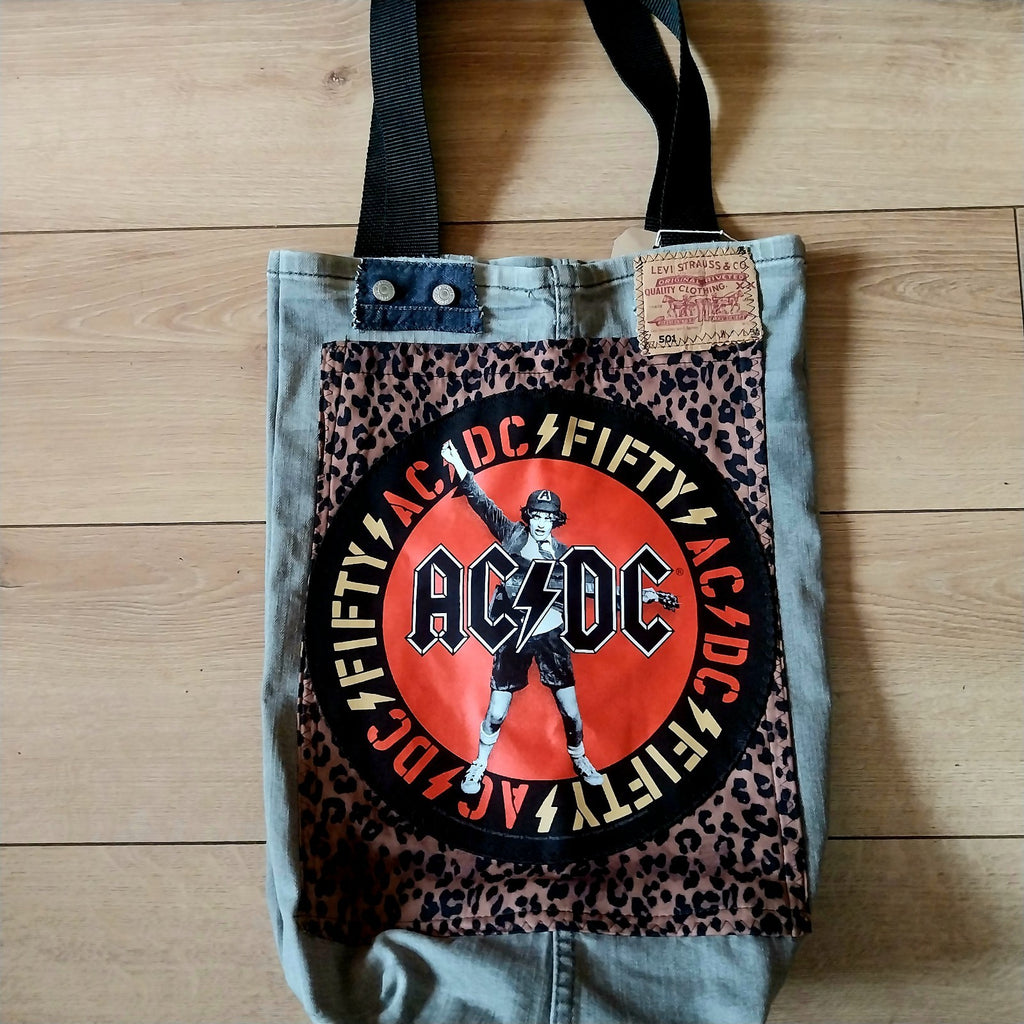 ACDC Metalhead Handmade  Denim Tote Bag Festival