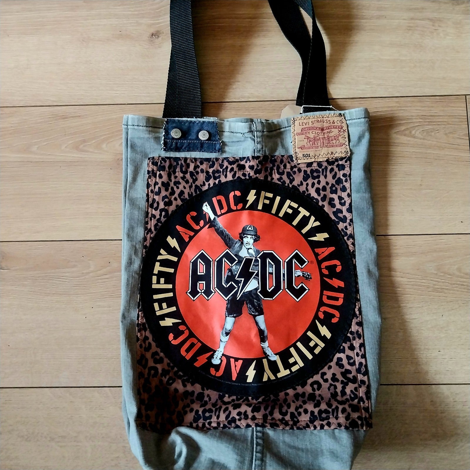 ACDC Metalhead Handmade  Denim Tote Bag Festival