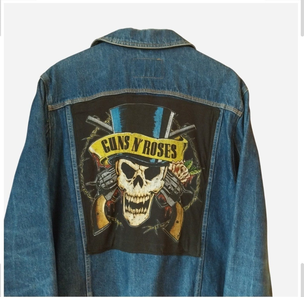 Reworked vintage denim jacket with Guns n Roses on back Size Large