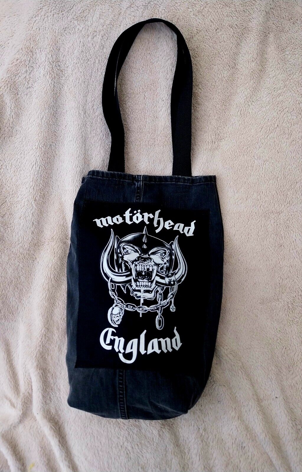 Handmade Motorhead Patch  denim Bag Metalhead Festival