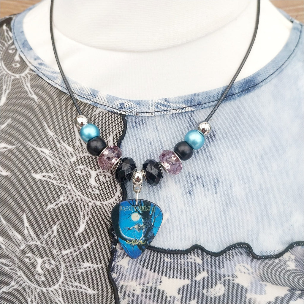 Handmade Iron Maiden guitar plectrum necklace Festival Metalhead