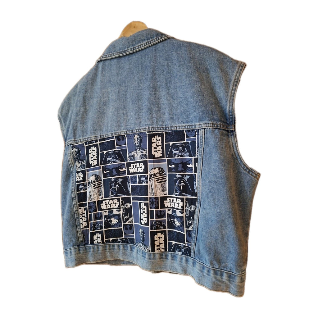 Reworked denim jacket with Star Wars Print on Back Size Extra Large Battle Jacket