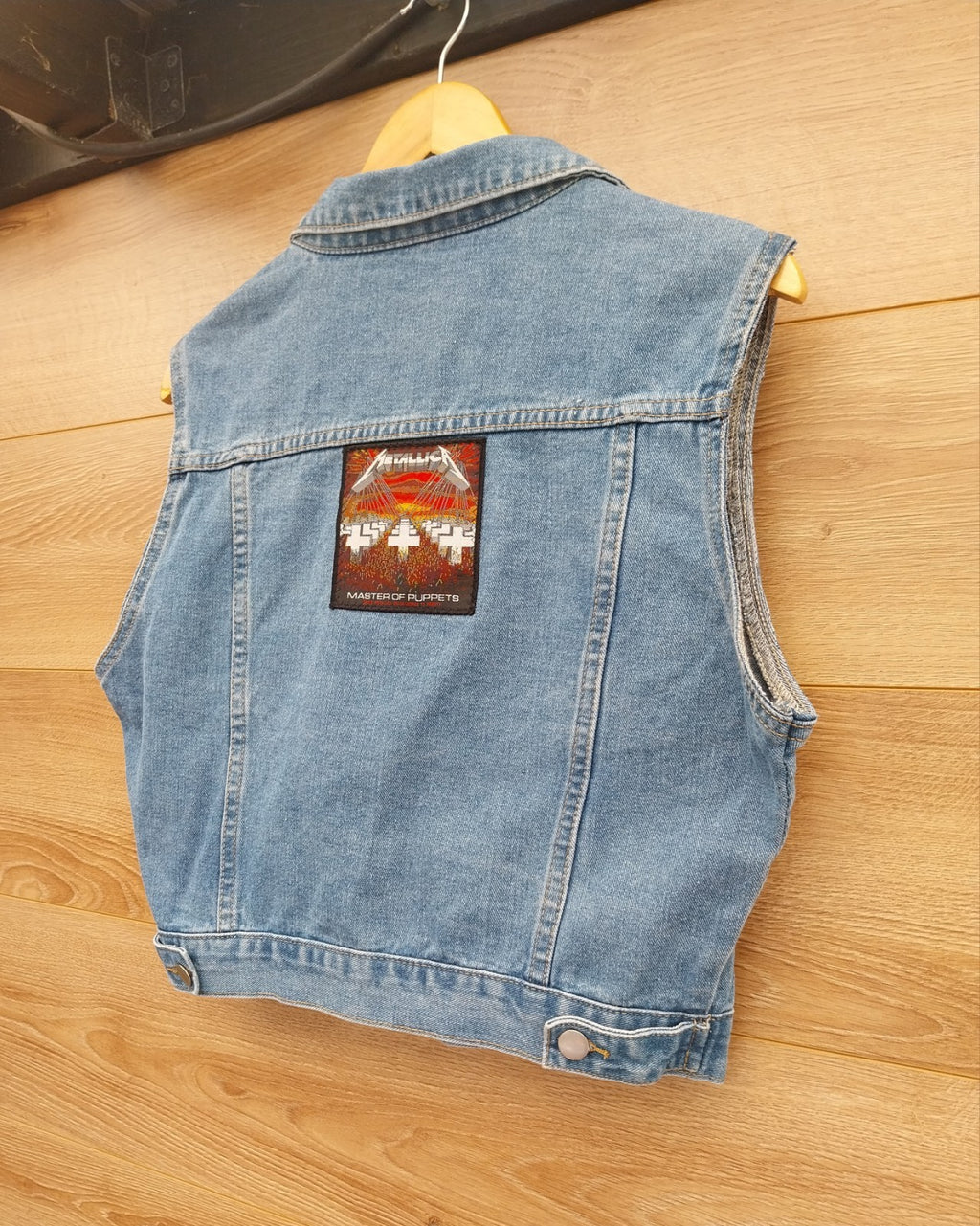 Reworked denim Waistcoat With Metallica  Patch On Back Size MED  Festival