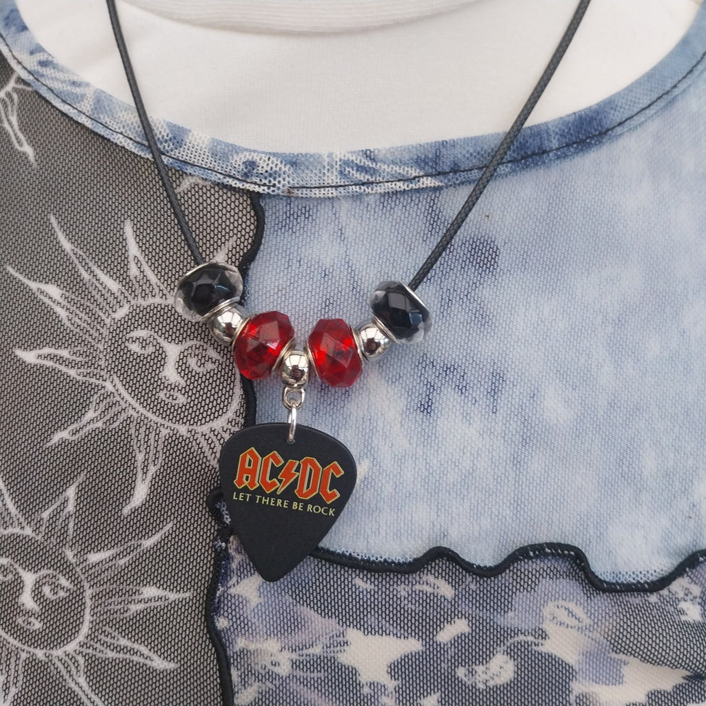Handmade ACDC guitar plectrum necklace Festival Metalhead