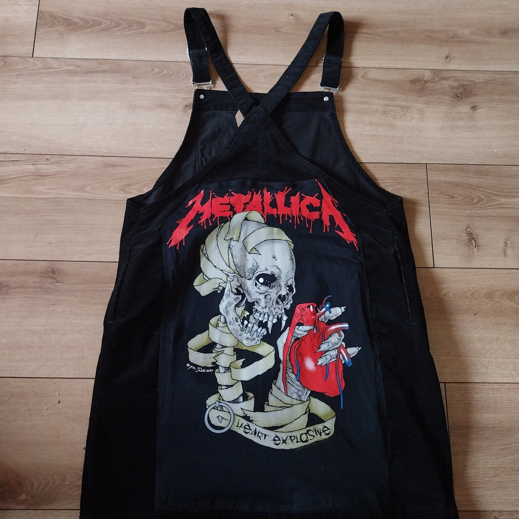 Metallica Reworked Black Corduroy Dungaree Dress  Size 14 Metalhead Festival