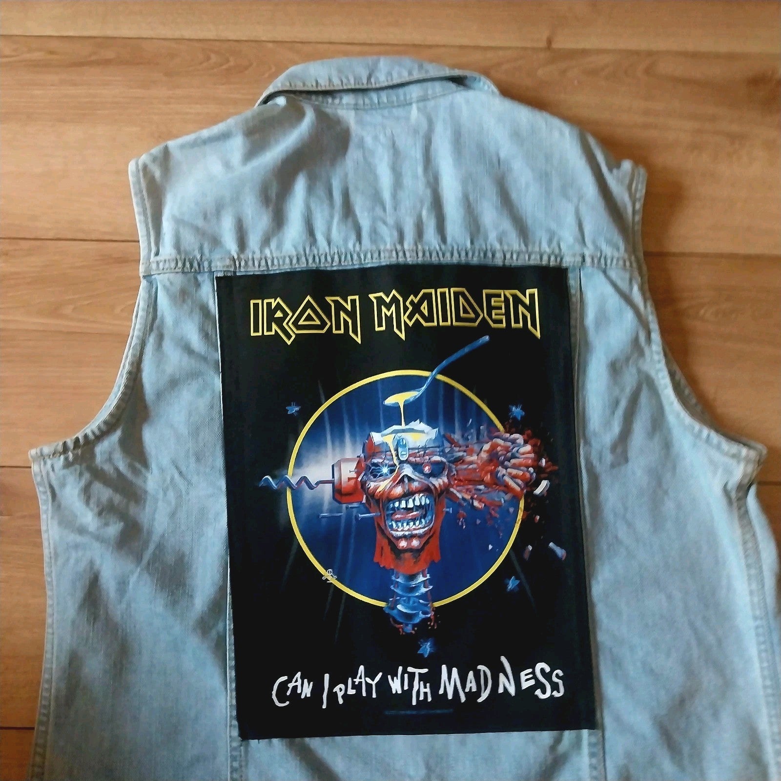 Iron Maiden denim Battle Jacket  Size Large Can I Play With Madness Festival
