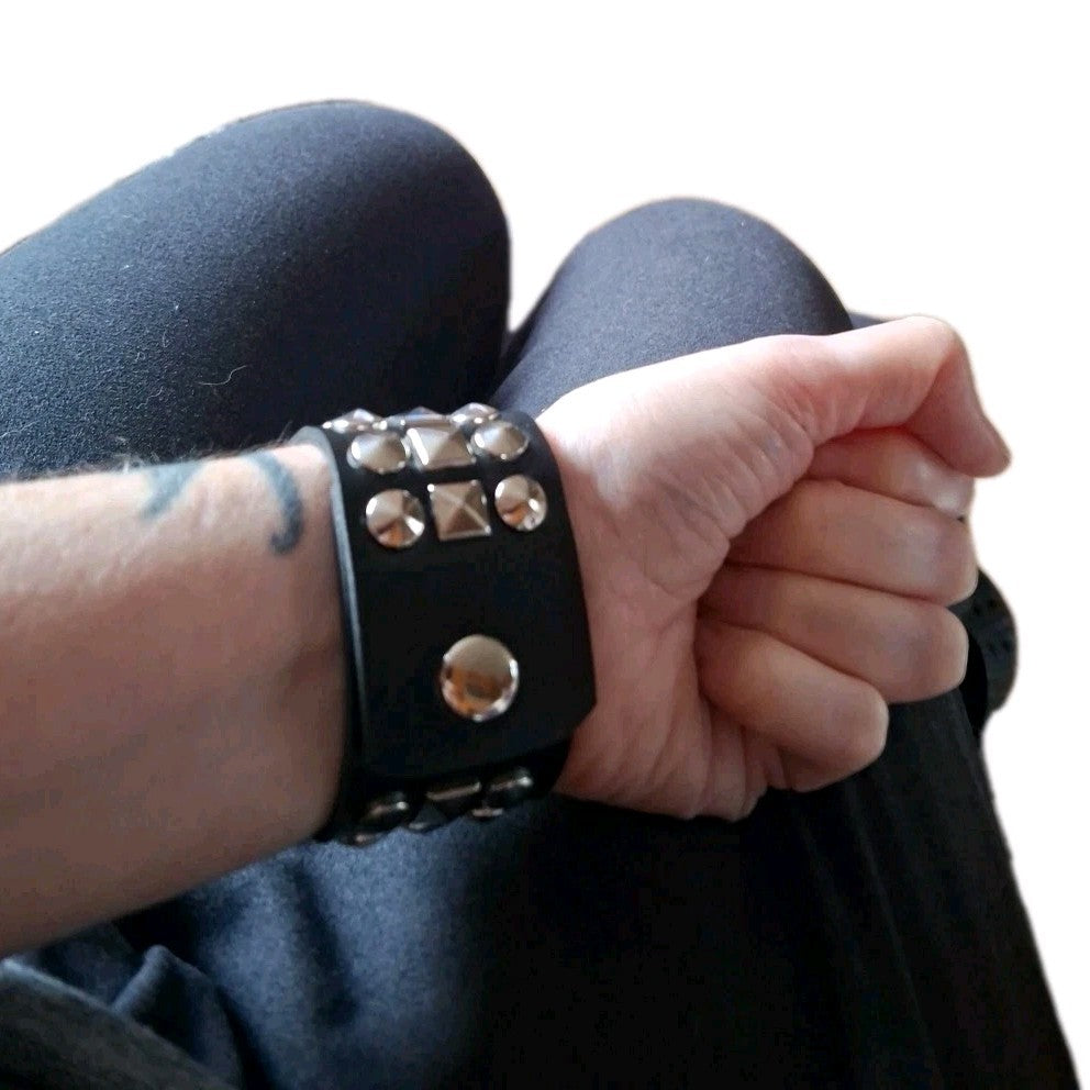 Skull Stud Punk  Bracelet Cuff Goth Emo PU Leather Festival Alternative