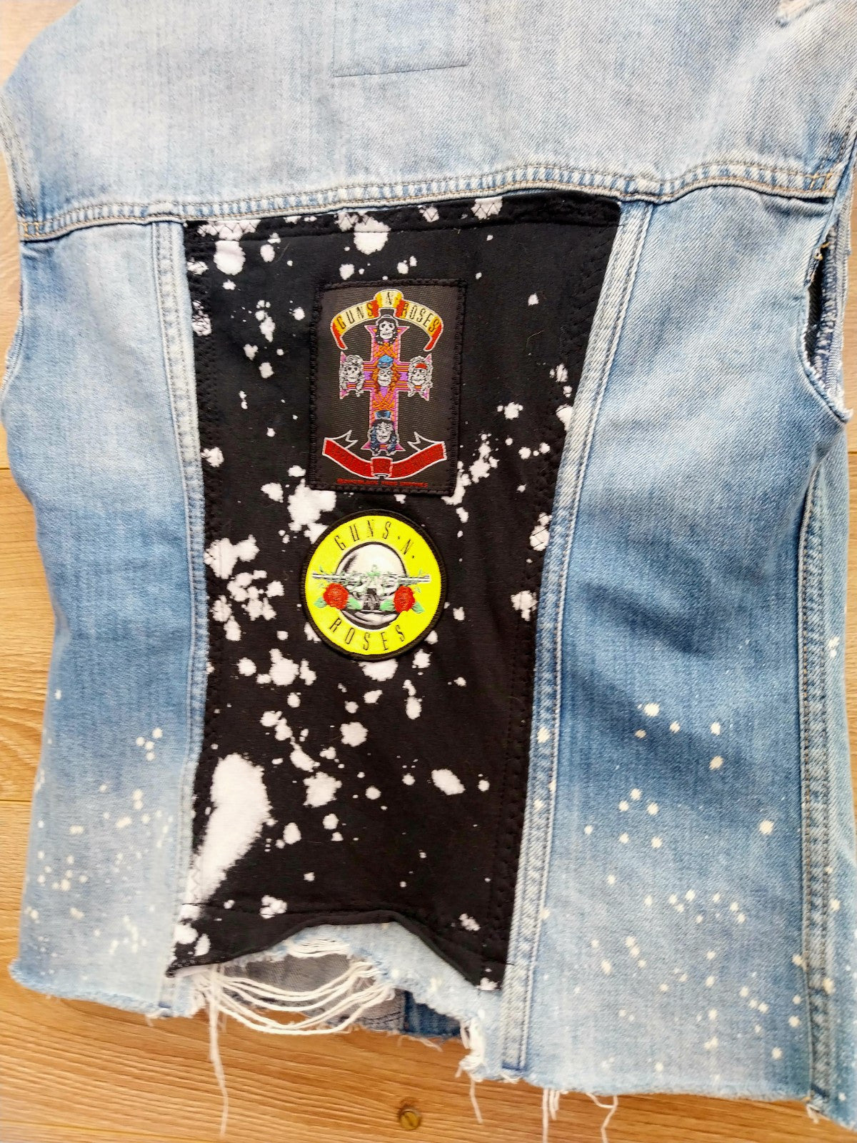 Reworked denim Waistcoat with Guns n Roses theme Size XSmall Festival