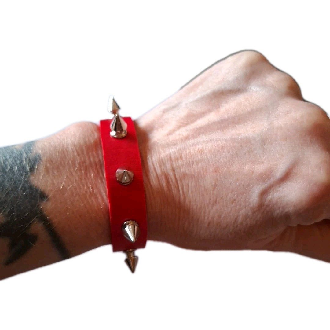 Spike Stud Punk Bracelet Cuff Goth Alternative Festival PU Leather Red