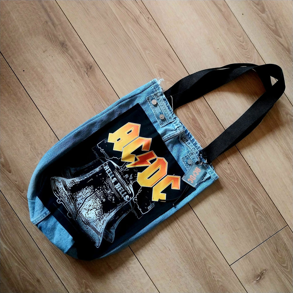 ACDC Metalhead Handmade Frayed Denim Tote Bag Festival