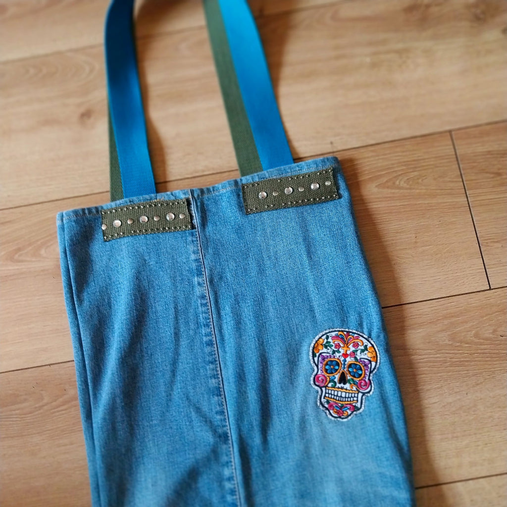 Green Day  Handmade Denim Tote Bag Festival