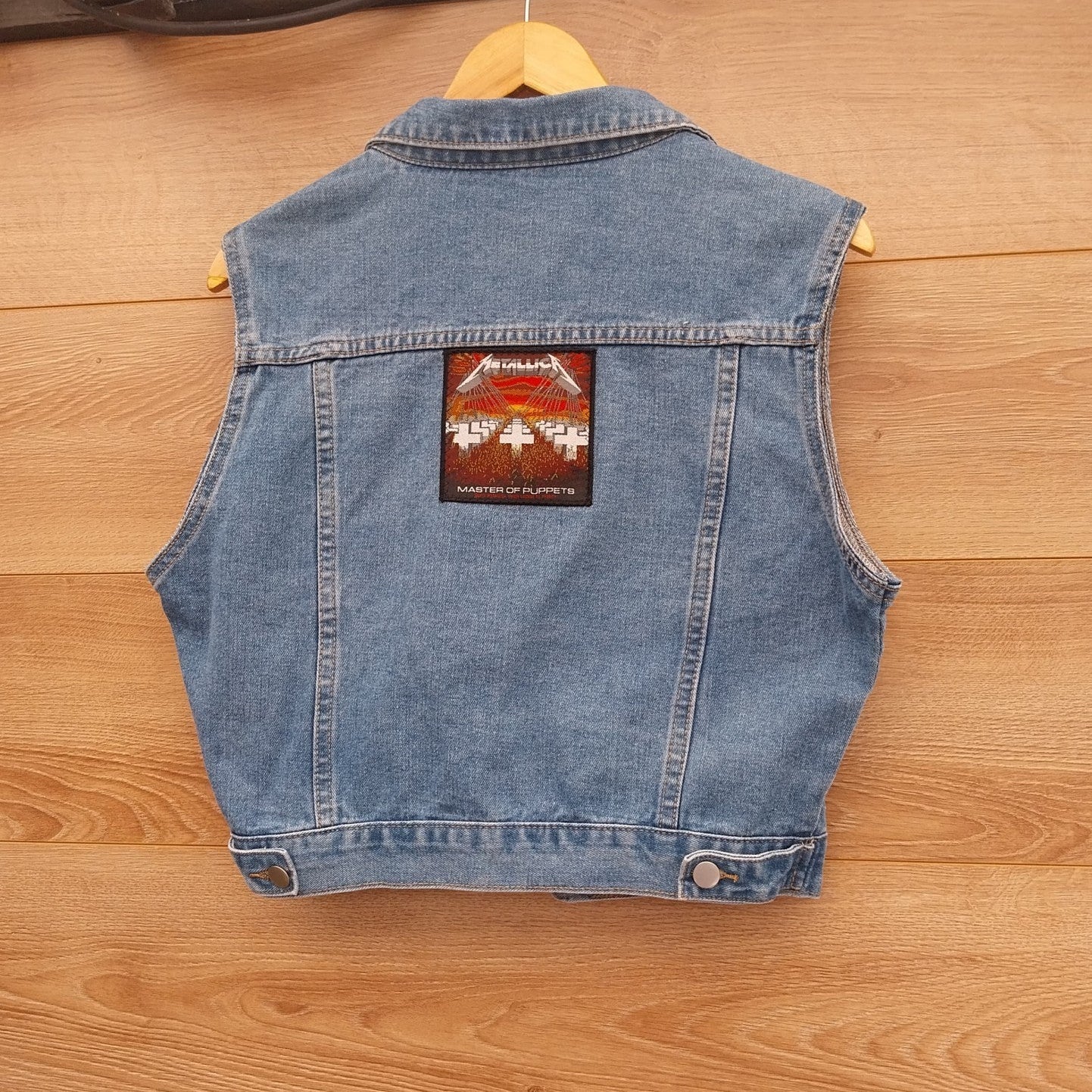 Reworked denim Waistcoat With Metallica  Patch On Back Size MED  Festival