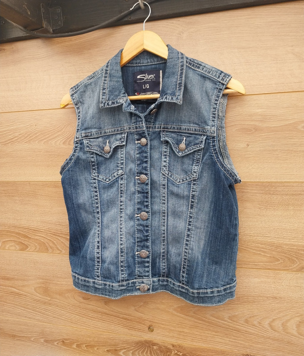 Reworked denim Waistcoat With 5FDP Patch on Back Size 8 Festival