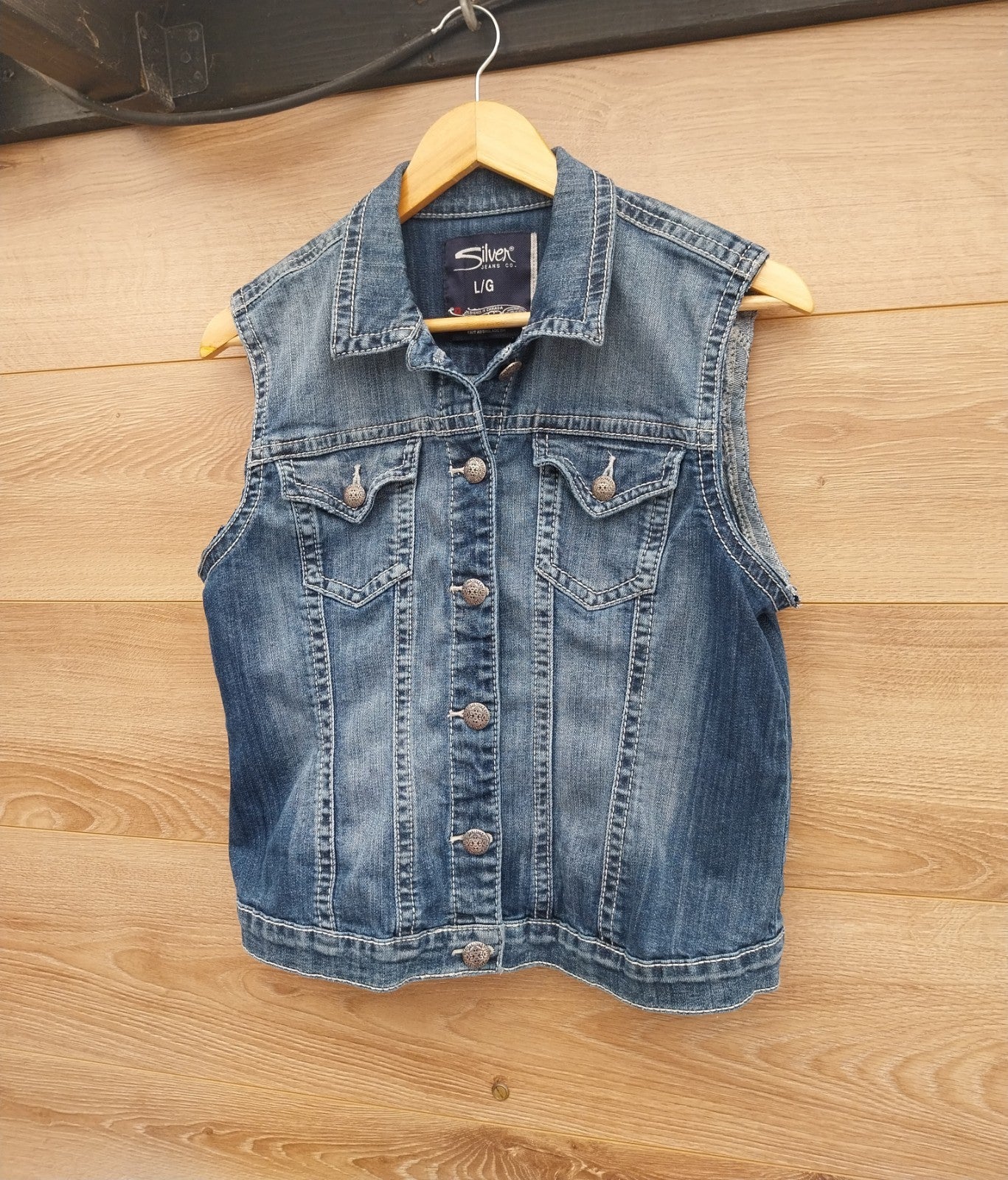 Reworked denim Waistcoat With 5FDP Patch on Back Size 8 Festival