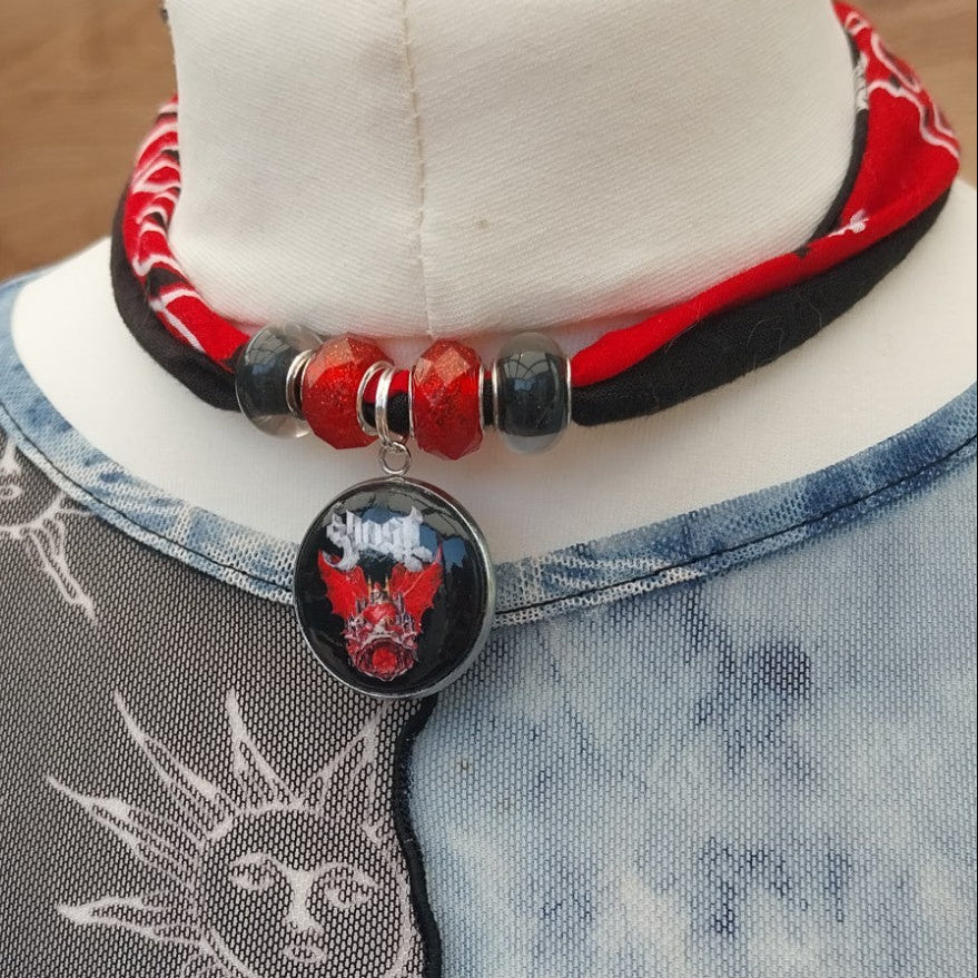Ghost  Bandana Choker Necklace Handmade  Festival Metalhead