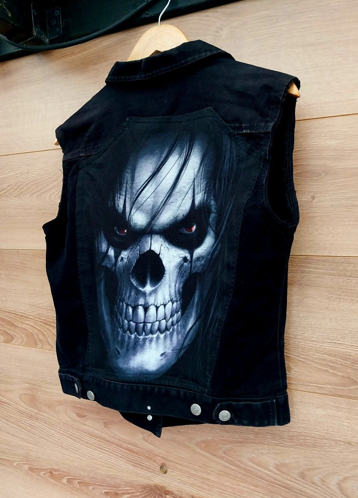Reworked black Skull gothic battle Jacket Cure Crow  Size 12