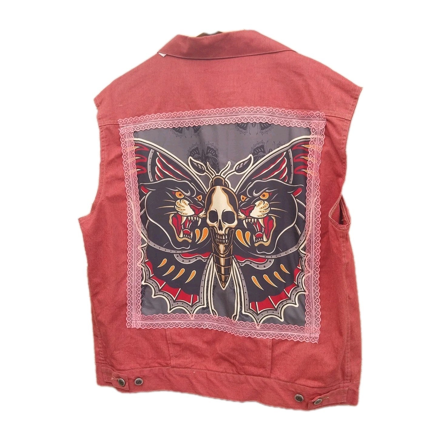 Reworked Vintage Gothic Deathmoth Waistcoat  Size XL Festival