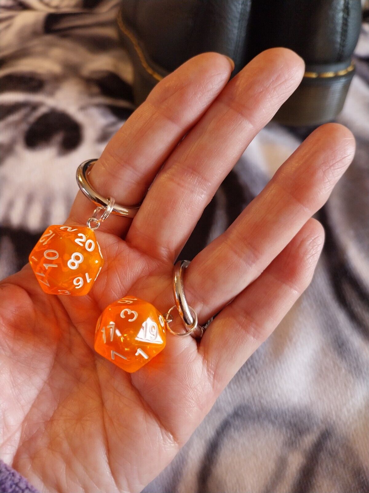 D20 Dice Translucent Orange boot charms for goth emo punk