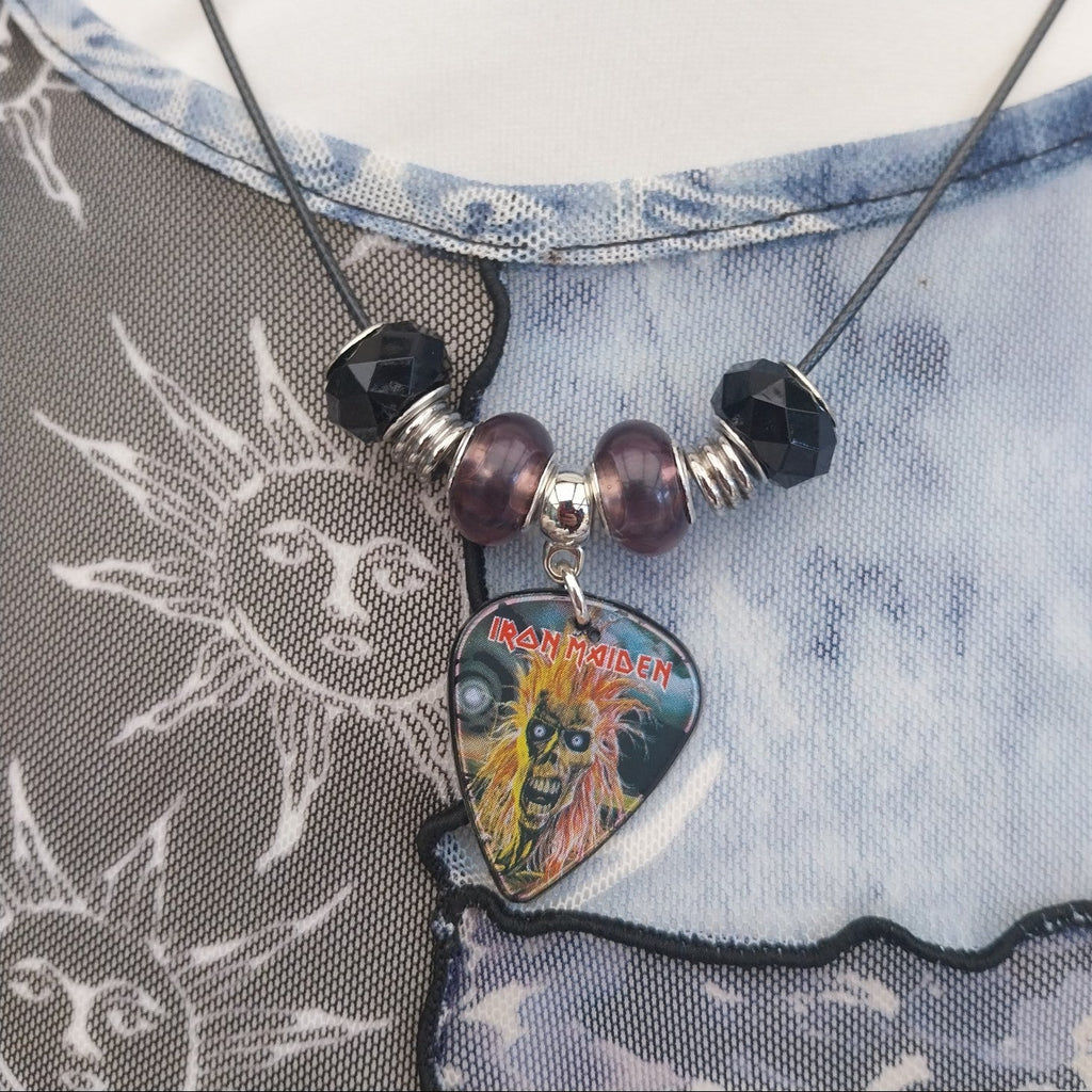 Handmade Iron Maiden guitar plectrum necklace