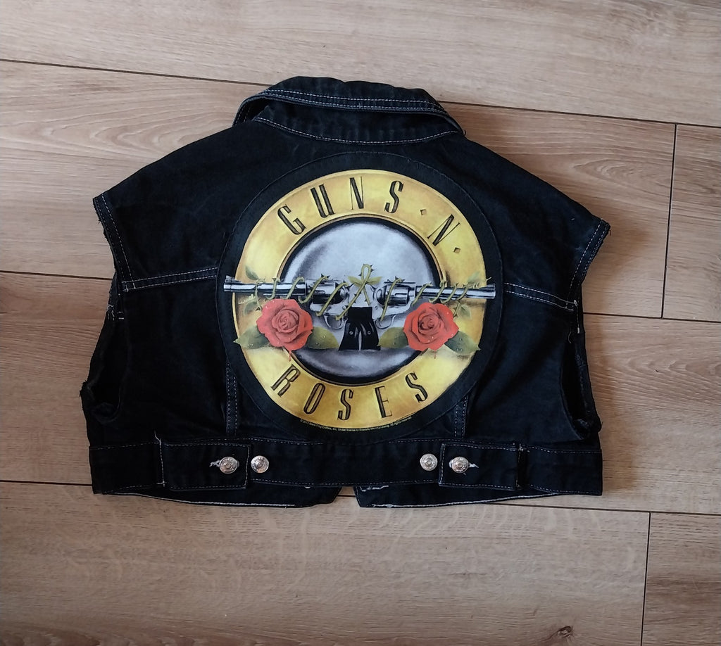 Guns n Roses Patch Black denim Waistcoat Size Small  Festival Snake Metalhead