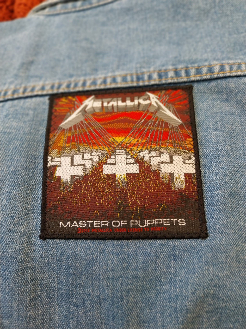 Reworked denim Waistcoat With Metallica  Patch On Back Size MED  Festival